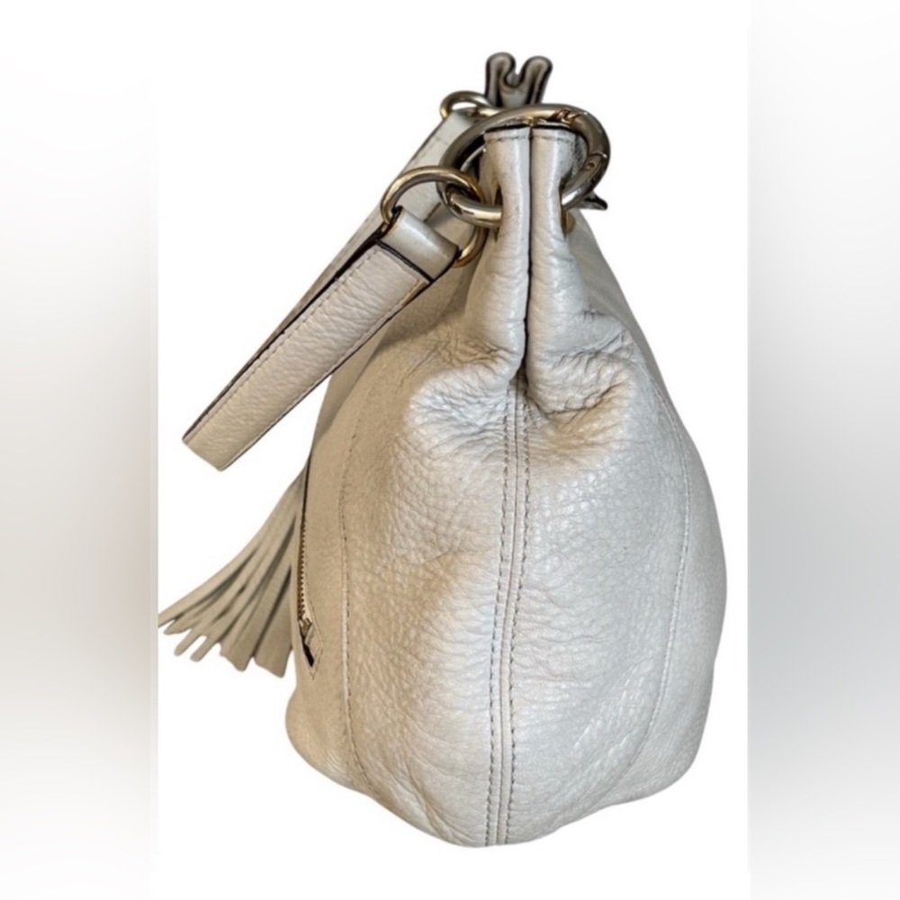 Michaels Kors Cream Pebbled Leather Hobo Slouch Satchel Tassel Purse Bag - Picture 6 of 16